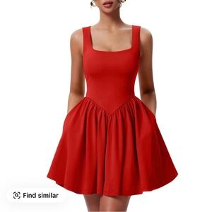 OYS Women’s Summer Sleeveless Square Neck A-Line Ruffle Hem Mini Tank Dress